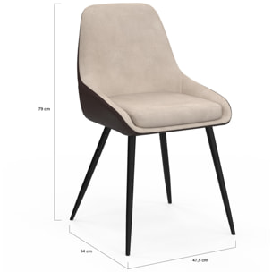 Chaises Ornella bi-matière taupe et marron pieds métal noirs - lot de 2
