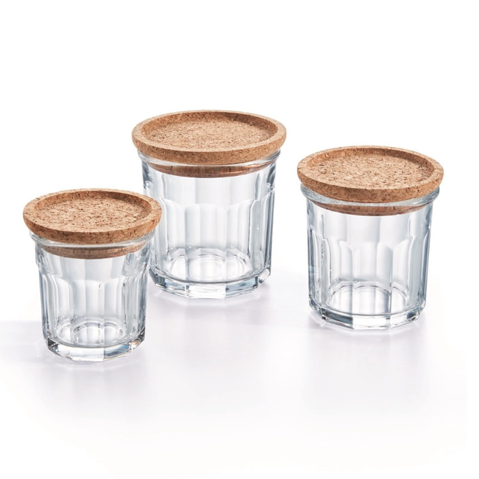 Lot de 3 pots à épices Storing box Cork - Luminarc - En verre avec bouchon liège - 42cl + 31cl + 18cl