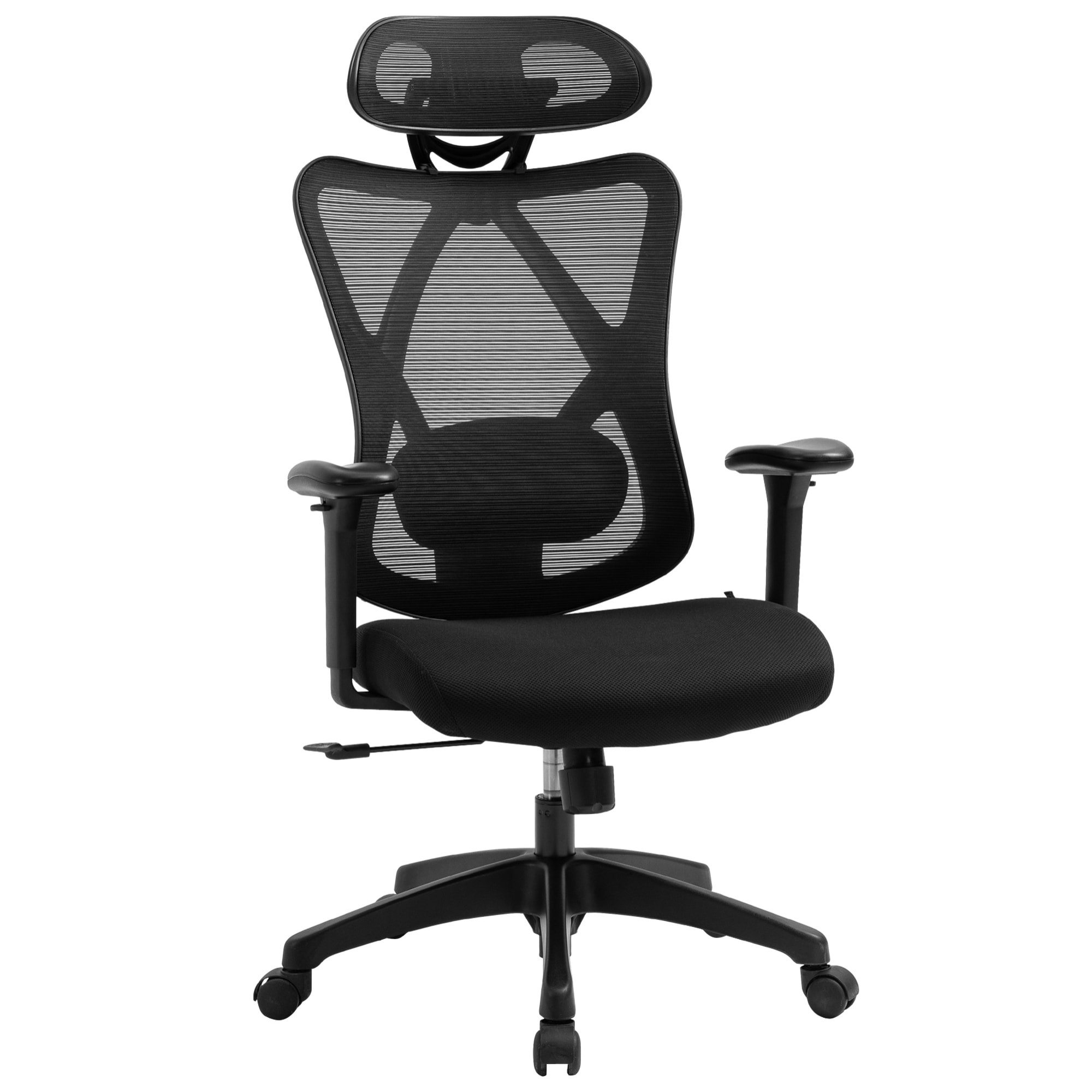 Vinsetto Silla de Oficina Giratoria con Reposabrazos 2D Silla Escritorio Regulable en Altura Reposacabezas Soporte Lumbar y Respaldo Alto Malla Transpirable 67x64x117-127 cm Negro