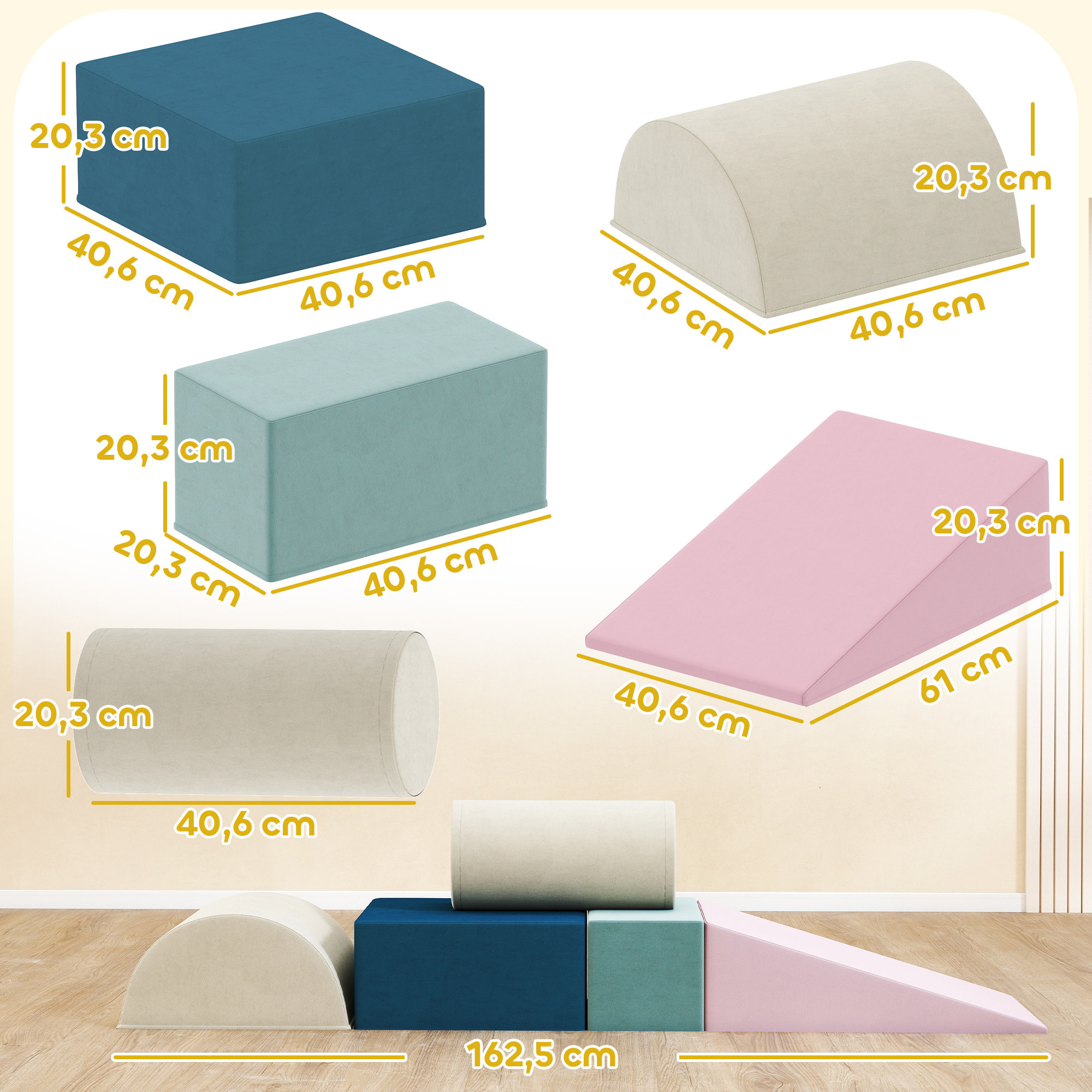 Juego de 5 Bloques de Espuma para Niños, Bloques de Psicomotricidad Infantil con Base Antideslizante, Funda Extraíble, Set de Escalada Suave Interior para Escalar y Gatear, 6 Meses-3 Años