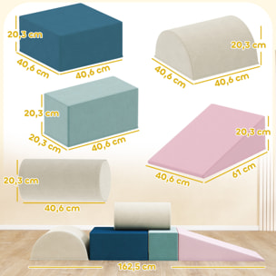 Juego de 5 Bloques de Espuma para Niños, Bloques de Psicomotricidad Infantil con Base Antideslizante, Funda Extraíble, Set de Escalada Suave Interior para Escalar y Gatear, 6 Meses-3 Años