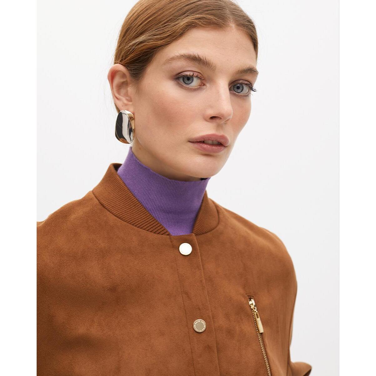 Giacca bomber in camoscio con dettaglio tasche