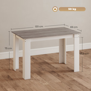 Table à manger grand plateau 4-6 personnes - dim. 120L x 69l x 75H cm - aspect bois gris blanc