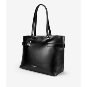 Bolso shopper negro para portátil con hebilla de metal