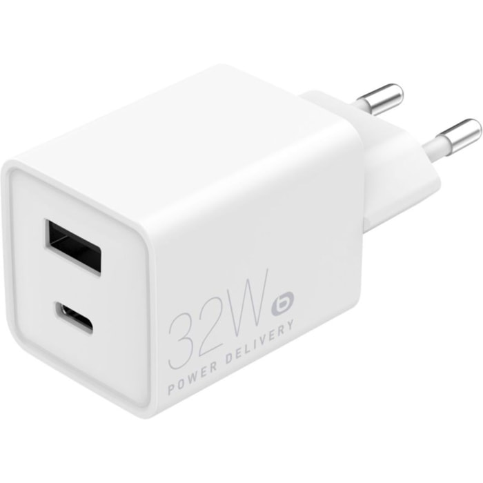 Chargeur ESSENTIELB 32W charge rapide USB-A  / USB-C Blanc