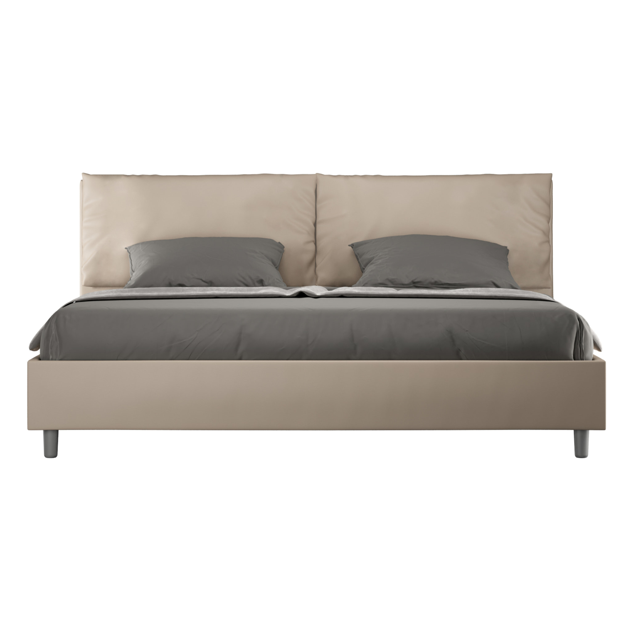 Lit king size sans sommier rembourré 200x210 similicuir taupe Antea Large