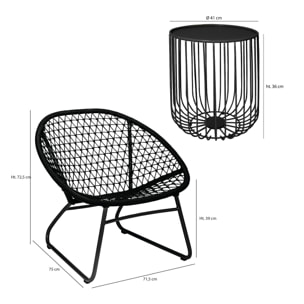 SET TABLE BASSE EN METAL H35CM + 2 FAUTEUILS EN POLYPROPYLENE BAO BAO