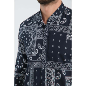 Camicia Uomo Coreano Popeline Fantasia Nero/Bianco