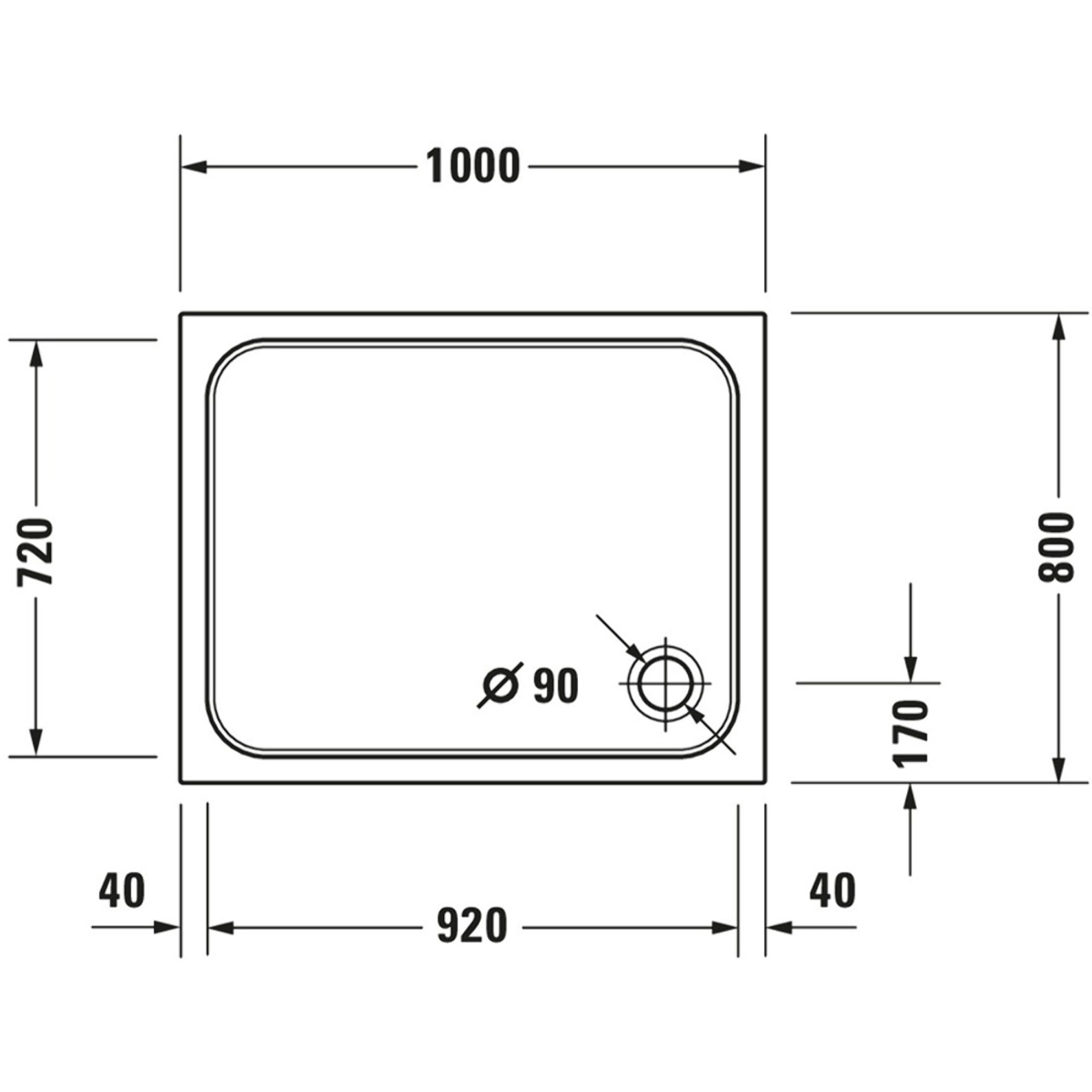 Receveur de douche 100 x 80 DURAVIT D-Code