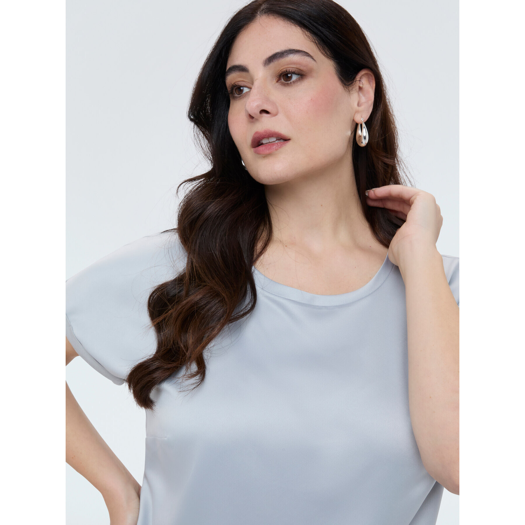 Fiorella Rubino - Camiseta bimaterial con cuello redondo - Gris