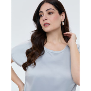 Fiorella Rubino - Camiseta bimaterial con cuello redondo - Gris
