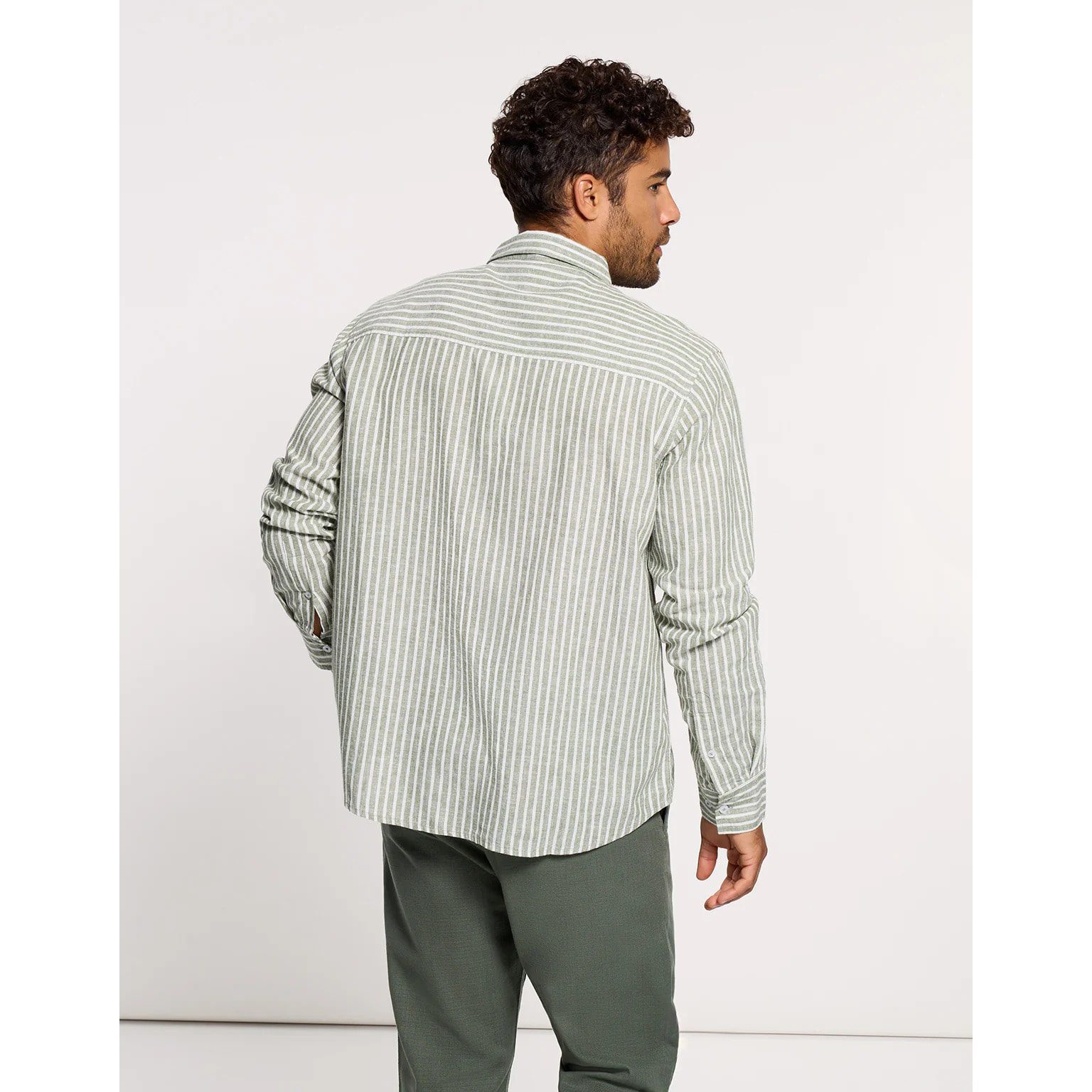 Camisa Rayas Manga Larga Verde - Ciclone