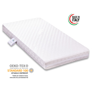 Materasso per culla lettino BIMBO PLUS antisoffoco misura 60x125 cm alto 11 cm con rivestimento sfoderabile e lavabile in lavatrice con guanciale antisoffoco in omaggio.