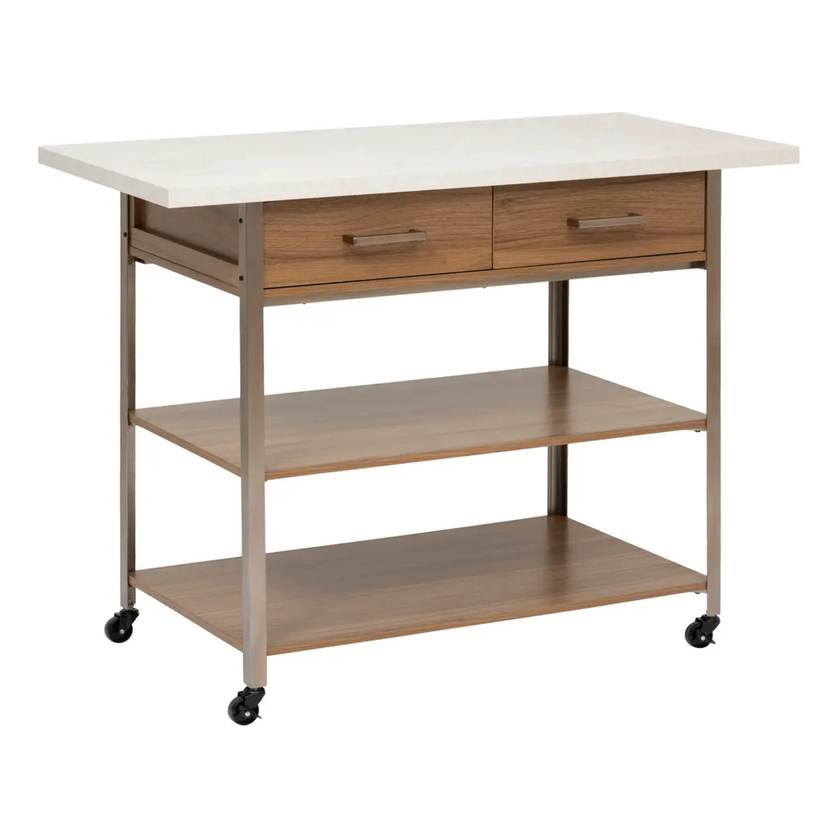 Ilot de cuisine Come 2 tiroirs bois et effet marbre