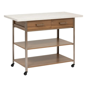 Ilot de cuisine Come 2 tiroirs bois et effet marbre