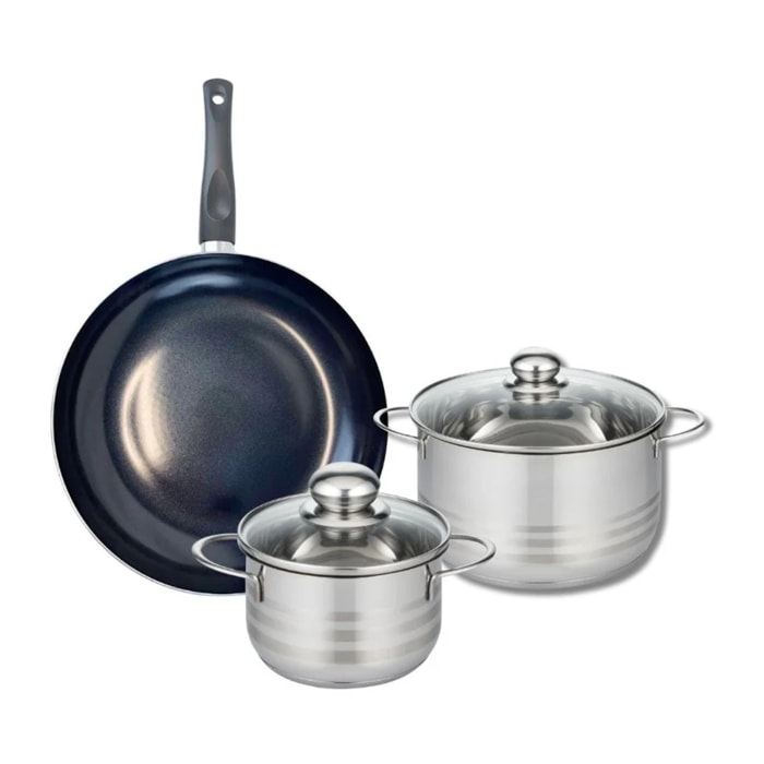 Ensemble de 1 Poêle de cuisson 28 cm et 2 faitouts 16 et 20 cm Elo Prima Brillant