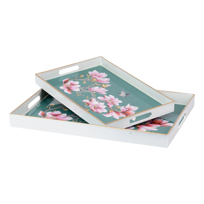 Set 2 Bandejas Floral 48x35x4/40x26x4 Cm