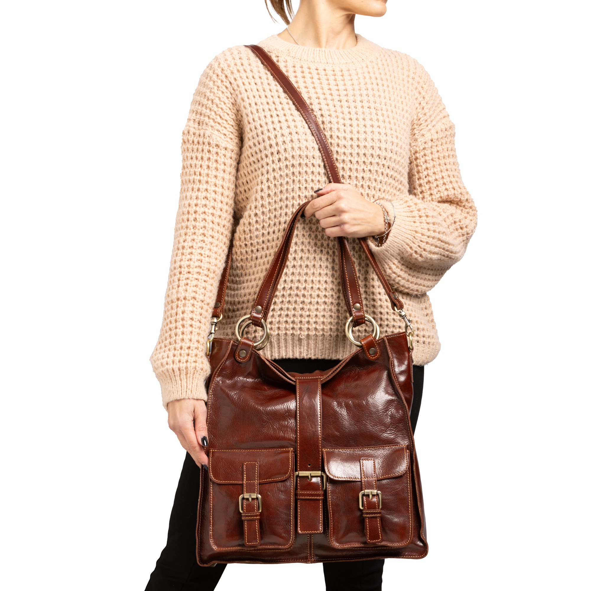 Borsa a spalla  da donna In Vera pelle Made in Italy 38x37x10 cm