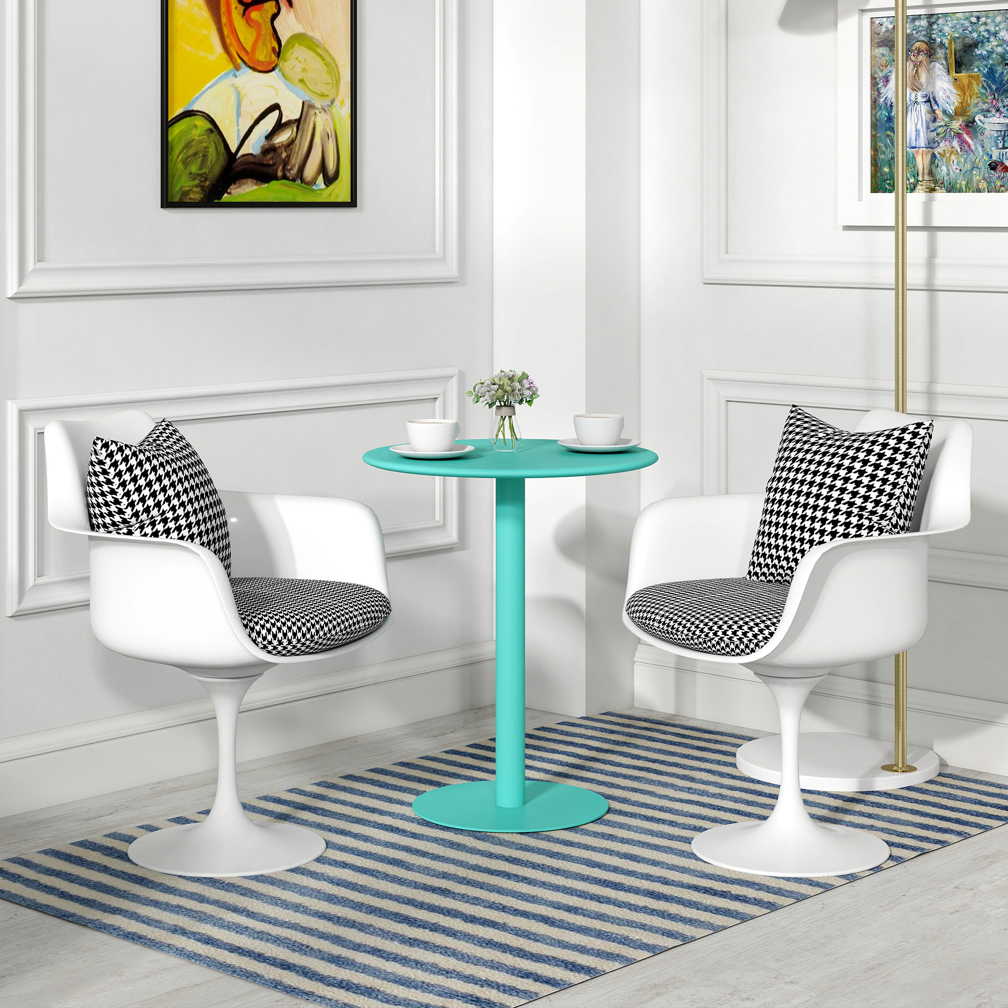 Table ronde 2 personnes table à manger ronde dia. 60 cm acier bleu turquoise