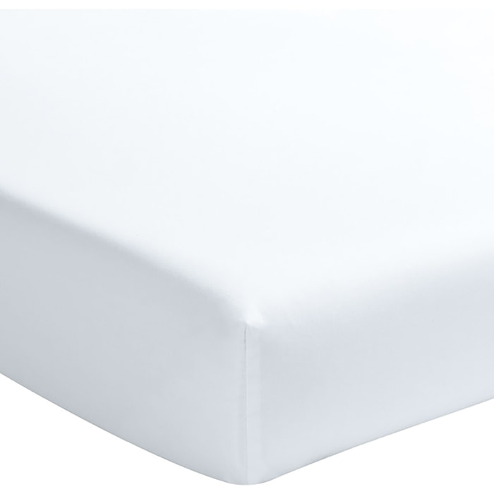 Drap Housse - Bonnet 30cm 100% Percale De Coton Lavé Blanc Nuage