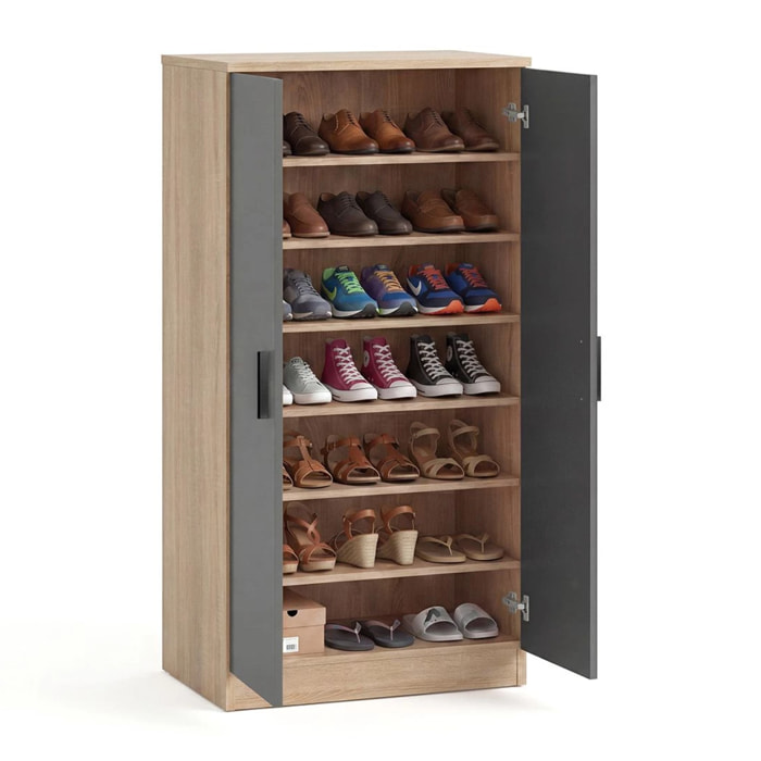 Zapatero de 2 puertas en roble canadian y gris grafito 55x108 cm Liam Roble Canadian - Gris Grafito