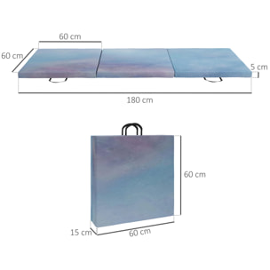 Colchoneta Gimnasia Plegable de Grosor 5 cm, Tapete de Ejercicio, 180x60x5 cm, con Asas de Transporte, Esterilla de Gimnasia para Yoga, Aeróbic, Artes Marciales, Azul Degradado