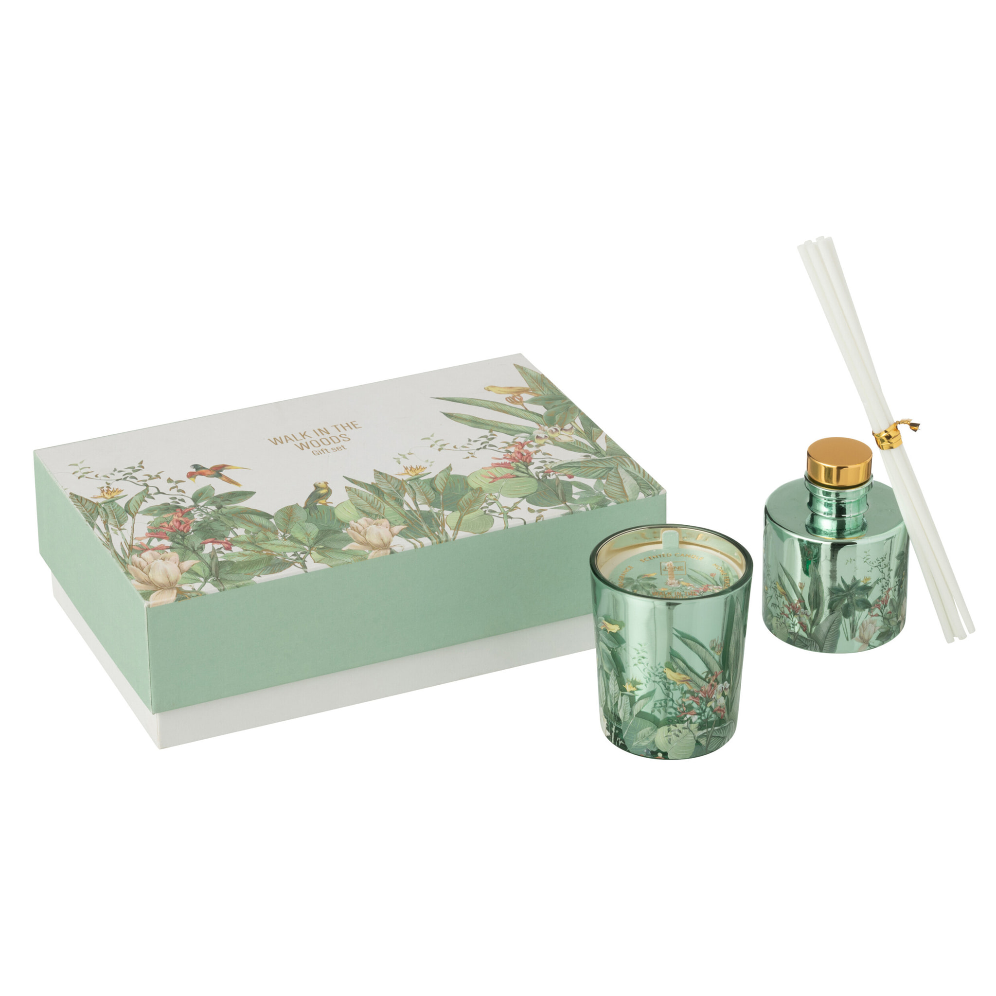 J-Line bougie parfumée + bâtonnets parfumés Walk In The Woods - vert - set cadeau