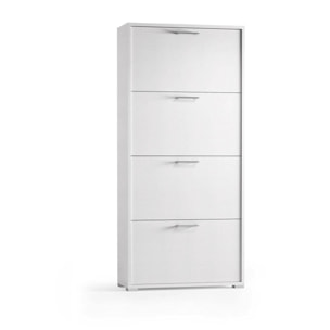 Scarpiera Adeindein, Mobile multiuso da ingresso con 4 ante a ribalta, Armadietto portascarpe a doppia profondità, 100% Made in Italy, 67x28h147 cm, Bianco