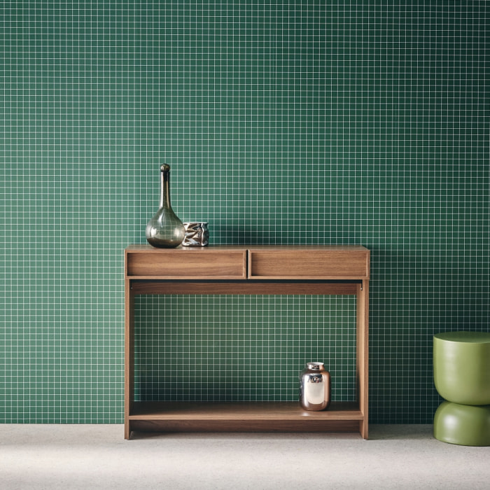 Console décor bois 2 tiroirs et étagère  KUBA