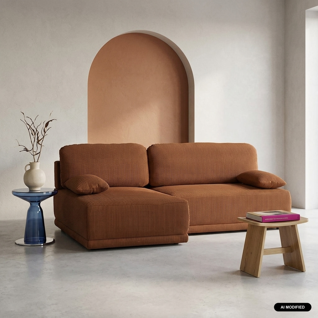 Banquette canapé d'angle gauche convertible 3 places velours côtelé avec coffre NELSON