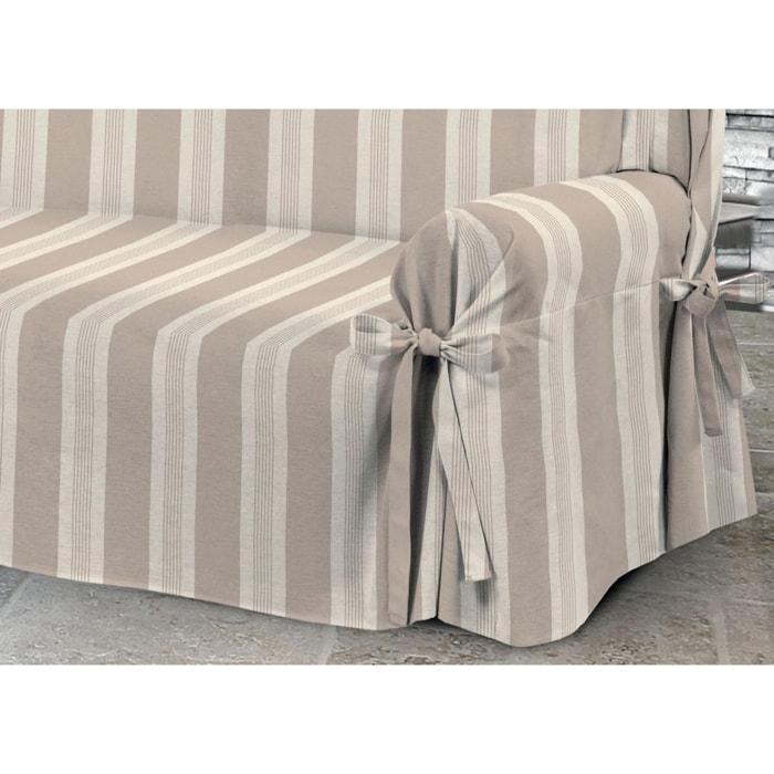 Copridivano Con Laccetti Rigato Grancasa Beige