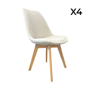 Lot de 4 chaises scandinaves revêtement velours côtelé blanc cassé. pieds bois de hêtre - Nils