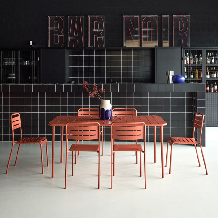 Table de jardin métal + 6 assises terracotta Amélia