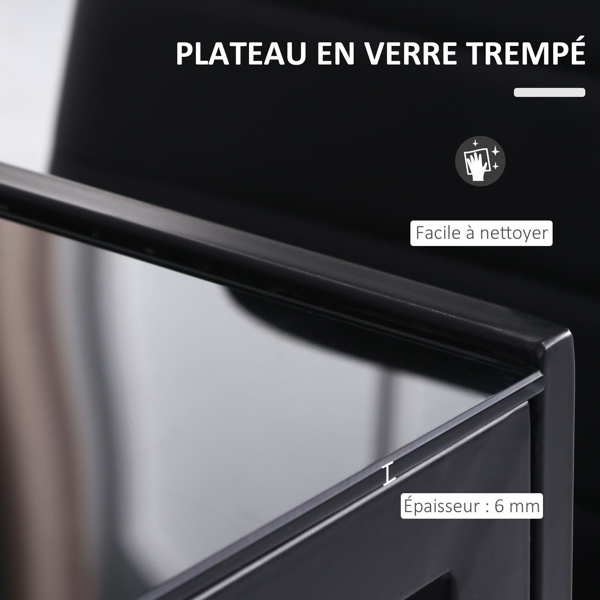 Table à manger 4 personnes - table de salle à manger dim. 120 x 60 x 75 cm - verre trempé 6 mm acier noir