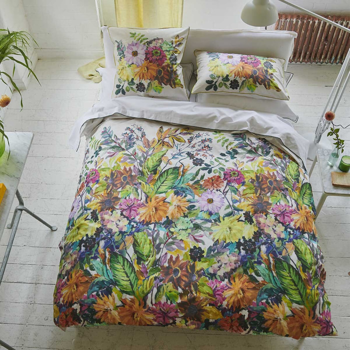 Housse de couette imprimée en percale de coton, GLYNDE CORAL, Multicolore