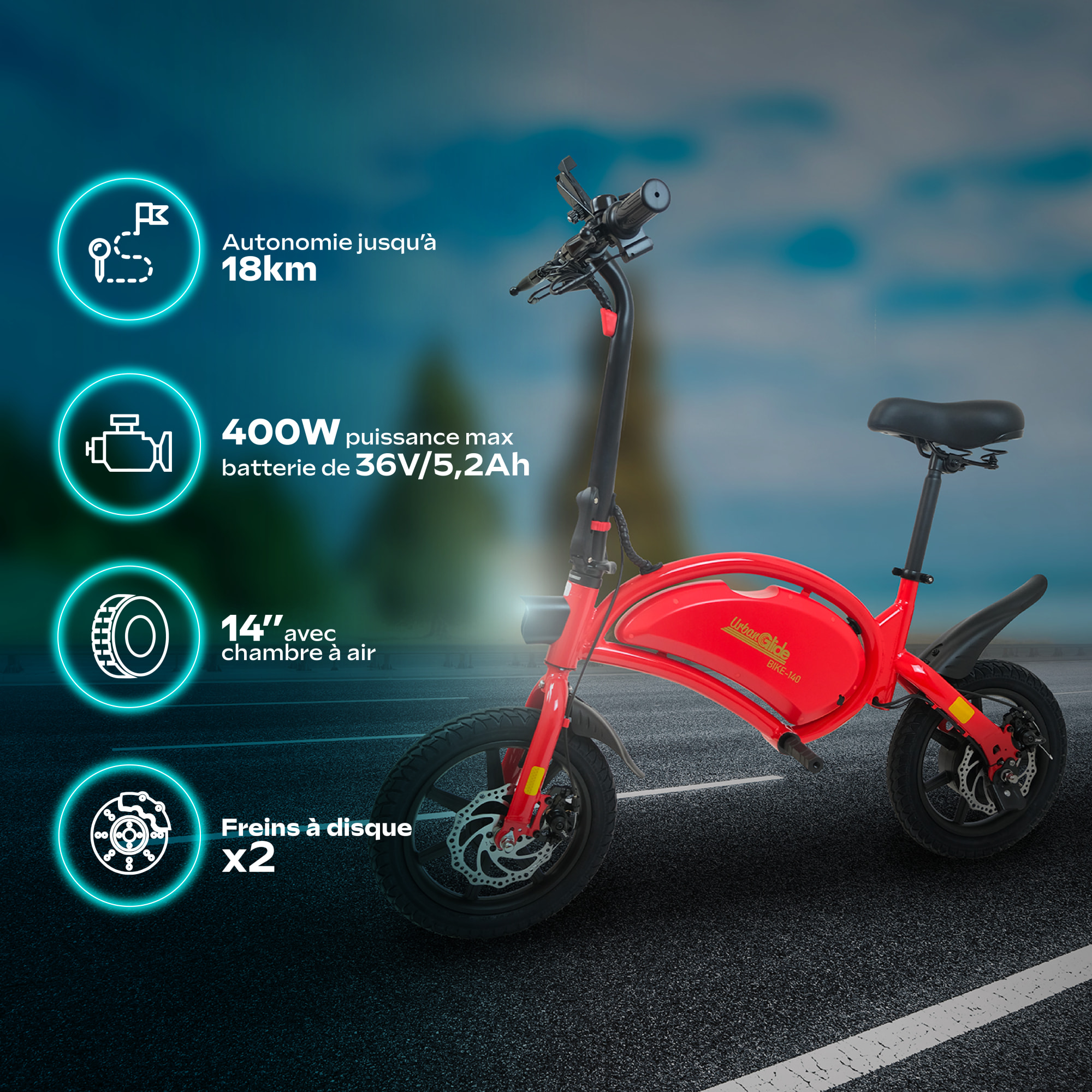 Draisienne Électrique Adulte E-bike 140 - Autonomie Jusqu'a 18 km - Pneu 14" Gonflable - Batterie 42V/5.2Ah - Poids 15Kg
