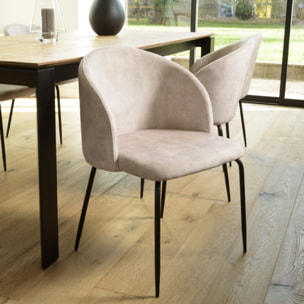 TOM - Lot de 2 chaises velours beige dossier enveloppant pieds acier