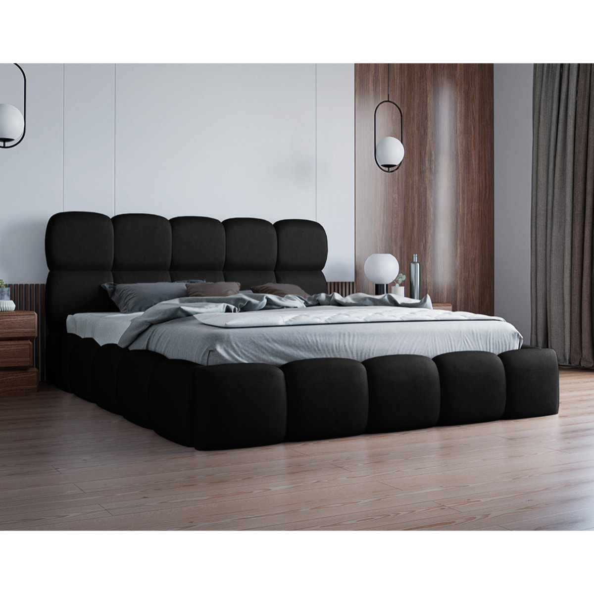Mariposa - lit coffre - 160x200 cm - sommier inclus - en velours - Noir