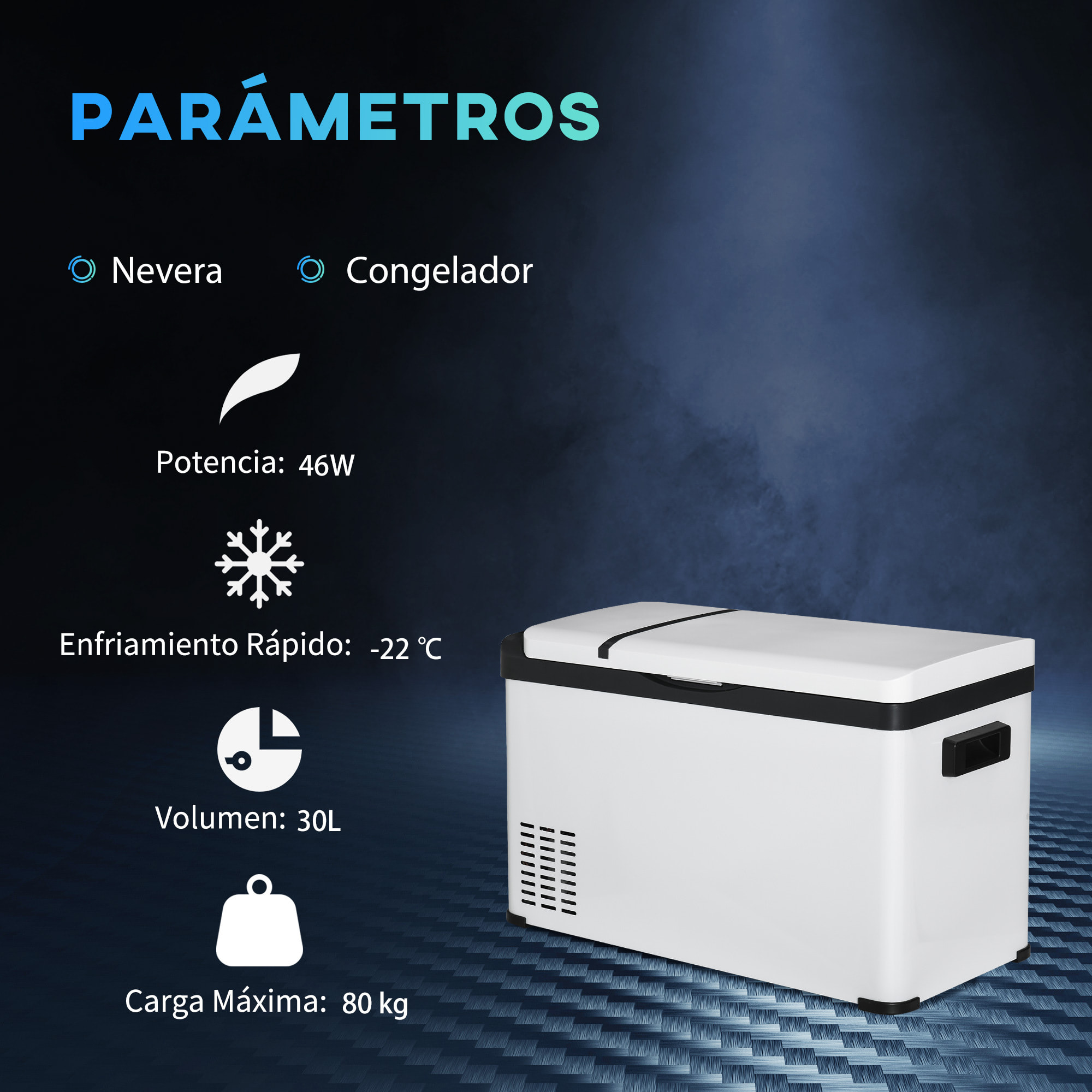 Nevera Portátil Compresor 30L Refrigerador de Coche CC 12V/24V y CA 110-240V hasta -22 ℃ con Pantalla Táctil y Asas para Barco Camión 61x32x40 cm Blanco
