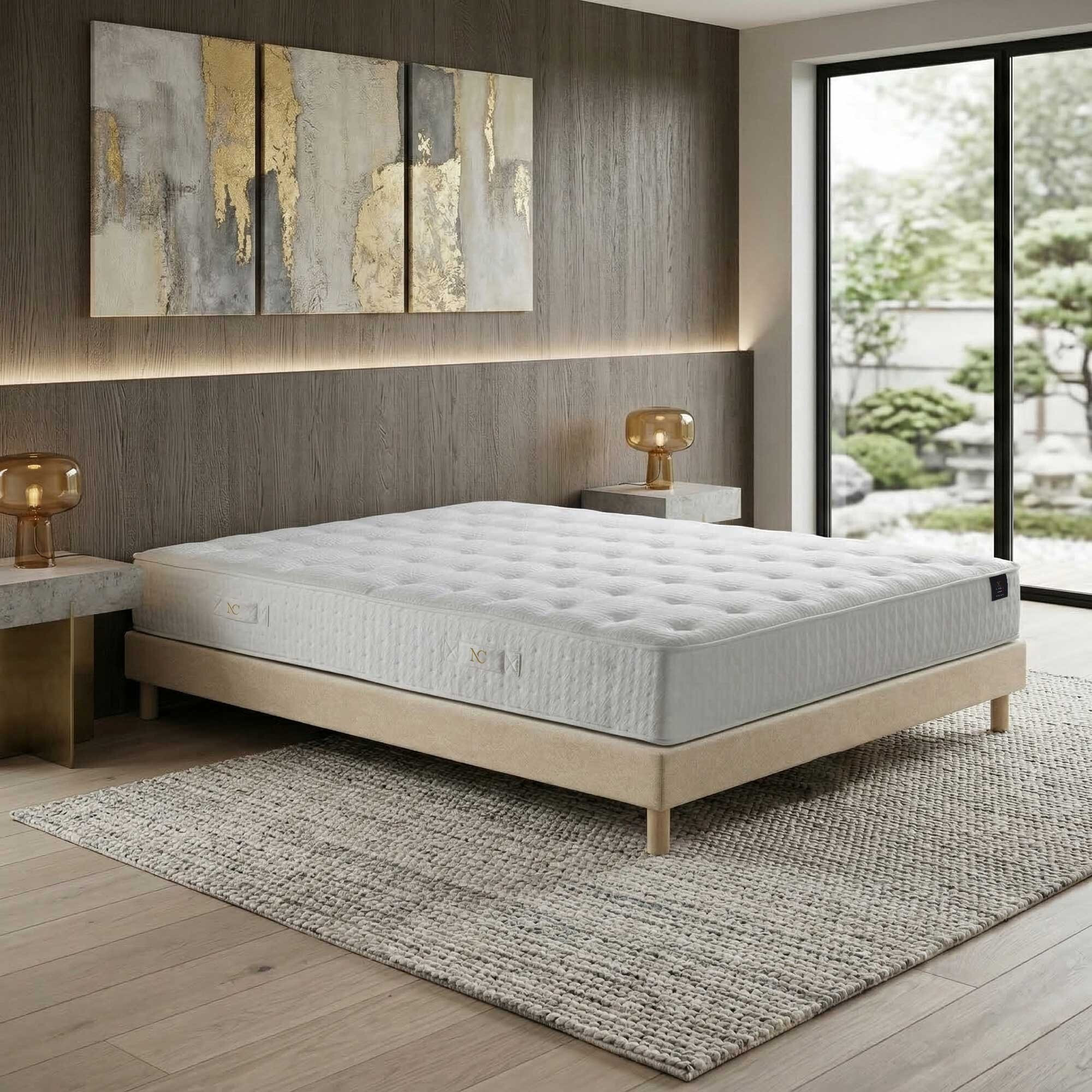 Ensemble matelas ressorts ensachés HÉCATE 2, H26 cm, sommier beige