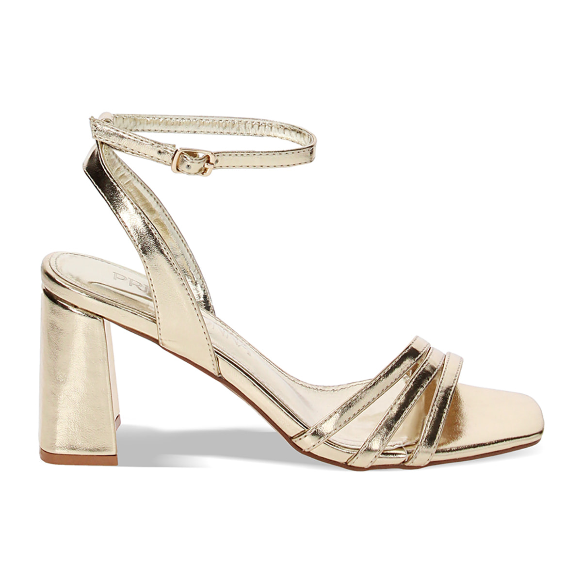 Sandali oro in laminato, tacco 7,5 cm