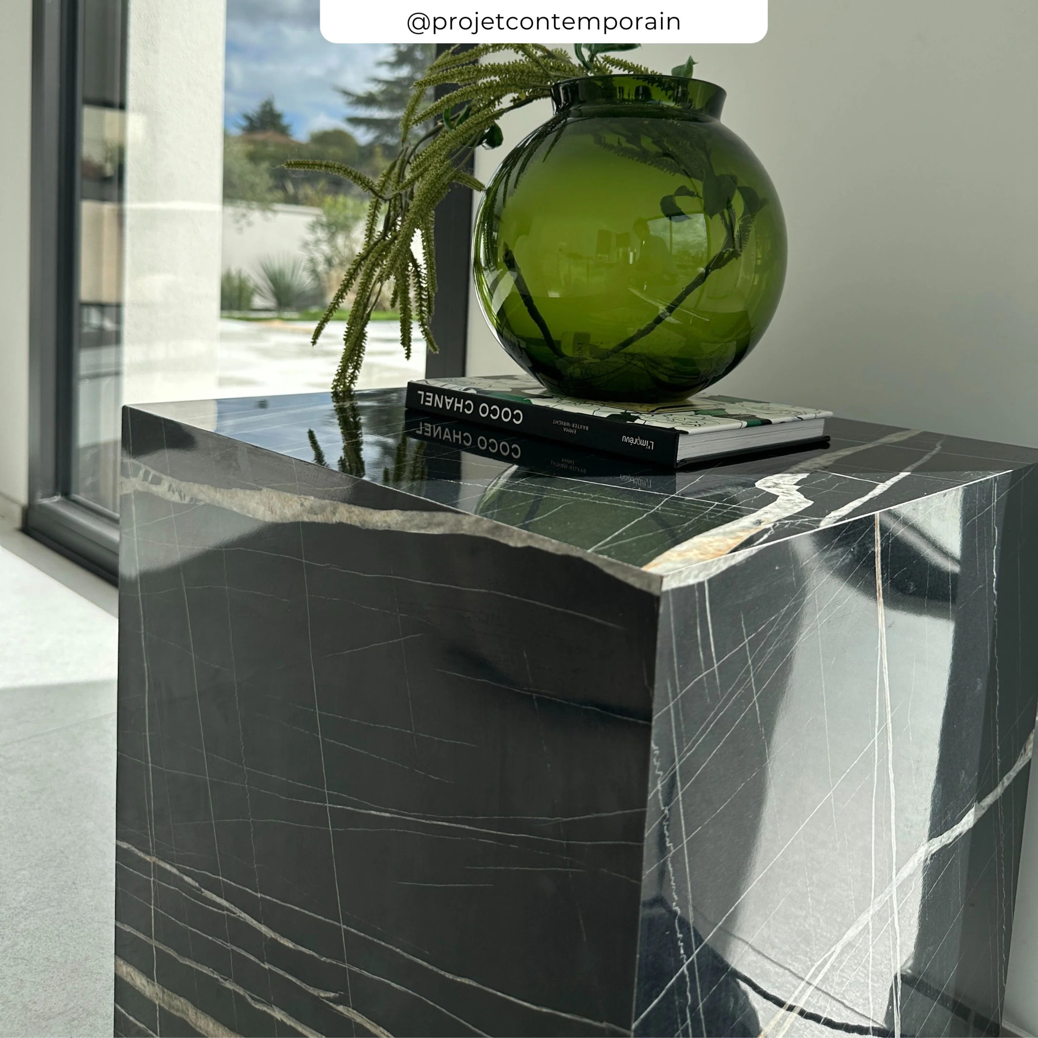 Table d'appoint effet marbre noire - Lison