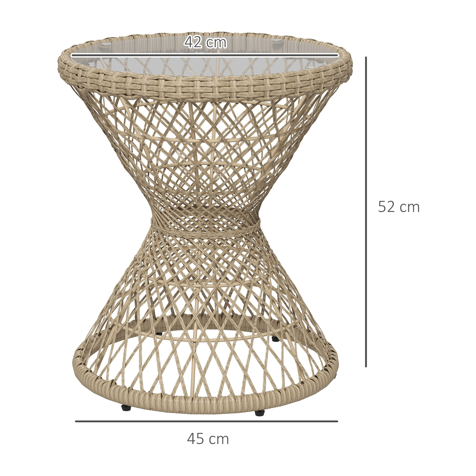 Table basse ronde de jardin en résine aspect rotin métal et plateau verre trempé Ø 45 x 52H cm beige