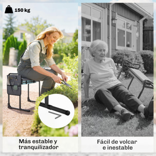 Taburete de Jardín Plegable con Almohadilla de Espuma EVA, Asiento de Jardín Portátil con Bolsa para Herramientas, Patas Extensibles, Carga 150kg, Regalo para Jardineros Ancianos, Gris Oscuro