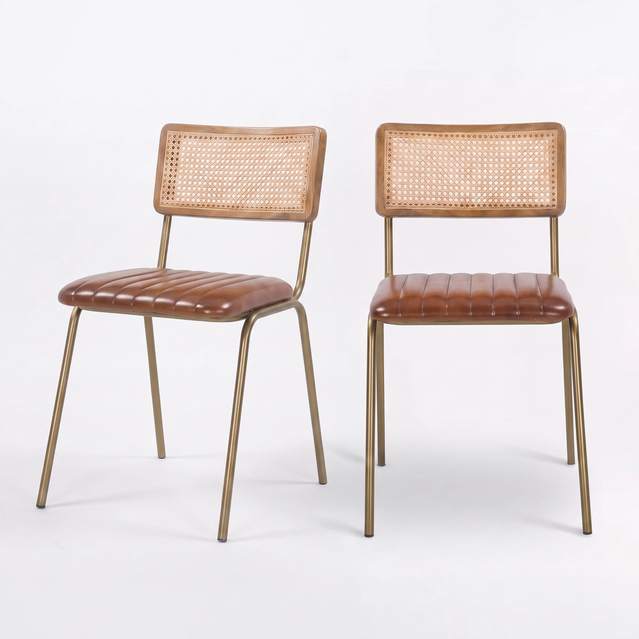 Lot de 2 chaises en cannage et cuir marron - Arsène