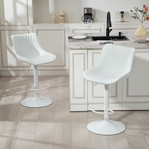 Juego de 2 Taburetes de Bar Taburetes Altos de Cocina Giratorios con Altura Ajustable 92-110 cm Respaldo Asiento de Piel Sintética Marco de Acero y Reposapiés para Comedor Mostrador Blanco
