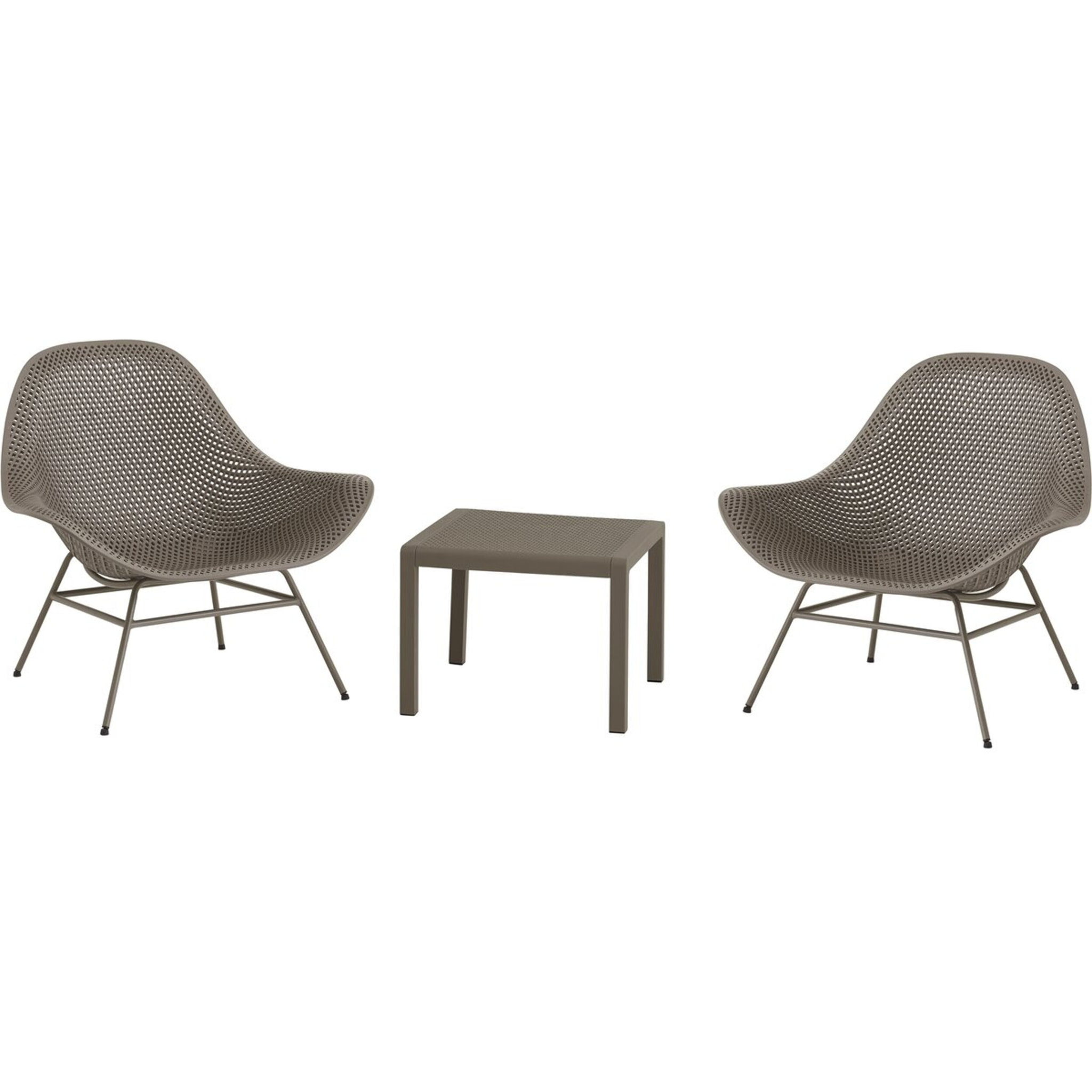 Lot de 2 fauteuils de jardin avec table basse "Soléna" - Taupe