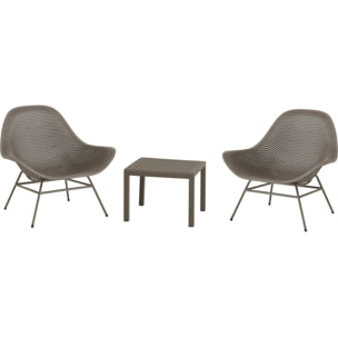 Lot de 2 fauteuils de jardin avec table basse "Soléna" - Taupe