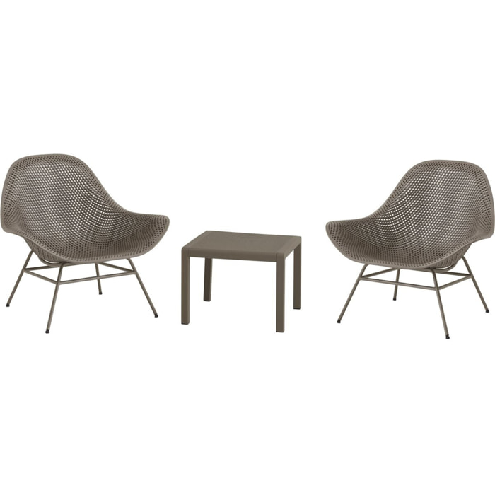 Lot de 2 fauteuils de jardin avec table basse "Soléna" - Taupe
