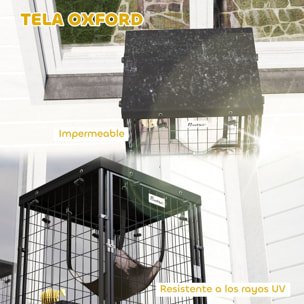Jaula para Gatos para Exterior e Interior Recinto para Gatos con Cubierta Impermeable 3 Plataformas Hamaca Cojines y Puerta 61,5x55x157 cm Negro